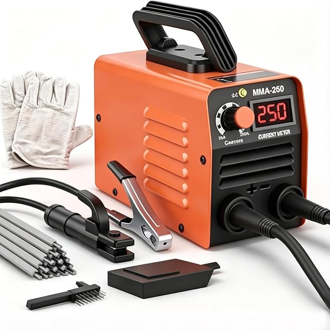 Super Mini Stick Welder Machine,110V 250A ARC Portable MMA Welding Machine for Beginners,Welding Machine with 10pcs Welding Rod Tools,IGBT Inverter Welder,Hot Start Arc Force Anti-stick (Orange)