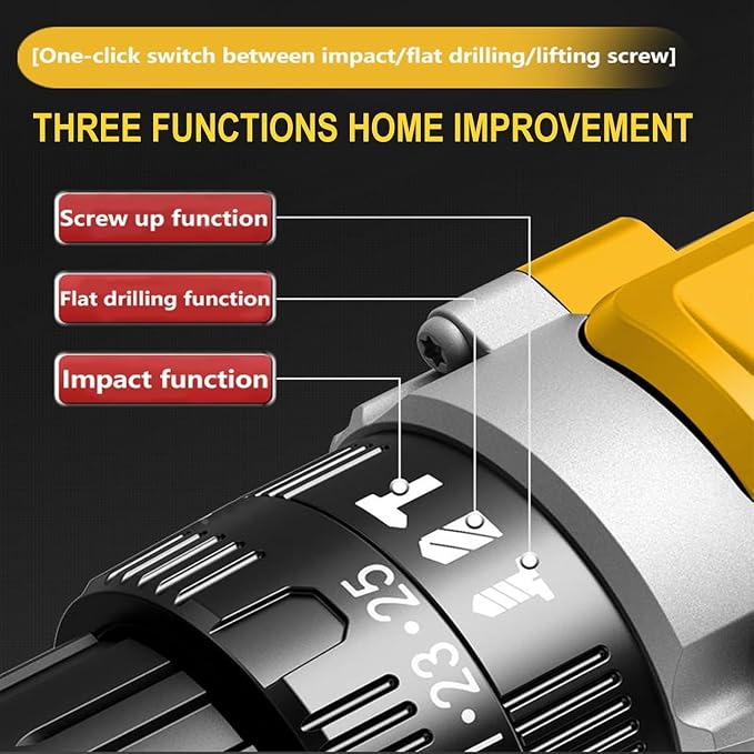 Cordless Hammer Drill for Dewalt 20V MAX Battery, DEROLT Compact Brushless Impact Driver, Cordless 1/2" Hammer Drill Driver with Variable Speed, Handlebar for Home Improvement, Woodworking (Tool Only)