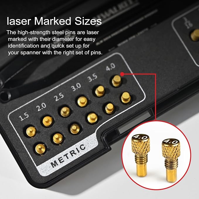 Pin Spanner Wrench Set, 25-Piece Adjustable Hook Wrench Tool Kit with Case, Metric and SAE Pins for Bearing Pulley Locknut Maintenance and Repair