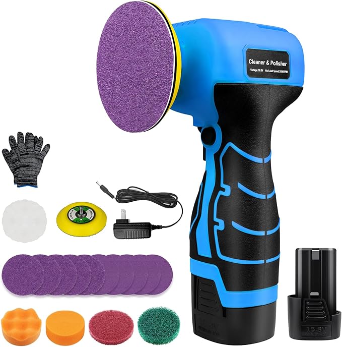 Cordless Sander, 3" Palm Sander with 16.8V 3.0Ah Li-ion Battery, 3500RPM Mini Polisher, 19 Accessories Sanders Tool for Sanding/Polishing/Waxing/Cleaning