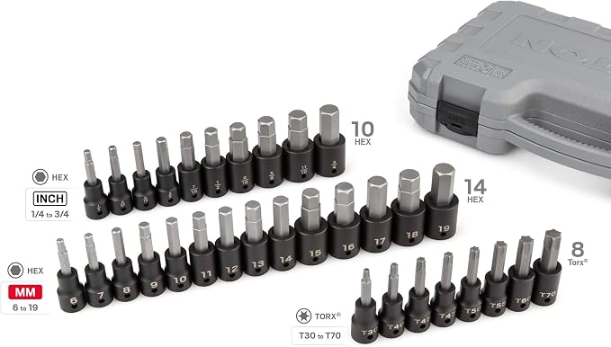 TEKTON 1/2 Inch Drive Hex and Torx Impact Bit Socket Set | SIB92312
