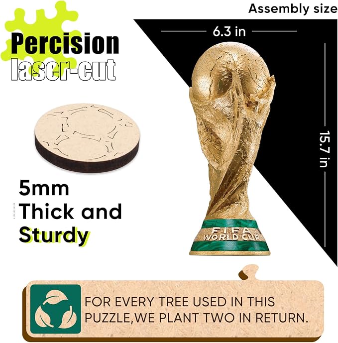 FIFA World Cup2026 Trophy Wooden Puzzle for Adults, 200 Pieces Irregular Shape Puzzle, 5MM Thick, Creative Collectible Jigsaw Puzzles Gift for Fans, Officially Licensed Product, 6.3 x 16