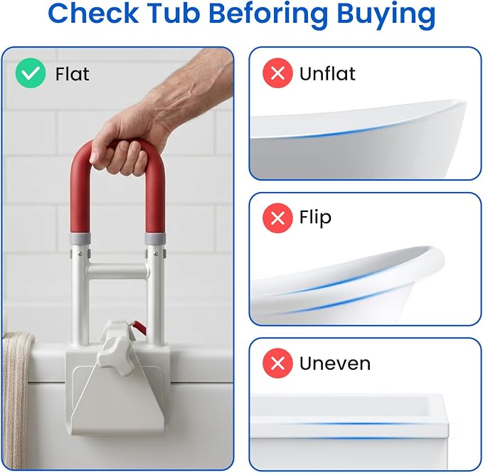 Bathtub Safety Rail with Double Bathtub Handles for Seniors, Adjustable