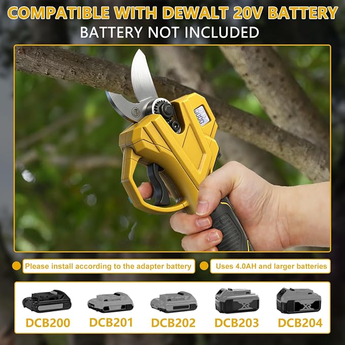 Cordless Pruning Shears Compatible with Dewalt 20V, Electric Pruning Shears with Extension Pole up to 4.57m Range, LCD Display 35 mm Battery Pruning Shears & Loppers for Garden (No Battery)