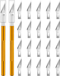 DIYSELF 2 Pack Exacto Knife Set, Precision Knife for Paper, Carving Blades for Crafts, Craft Knife for Wallpaper, Art Knives, Hobby Knife with 20 High Carbon Steel Exacto Knife Blade #11(Gold)