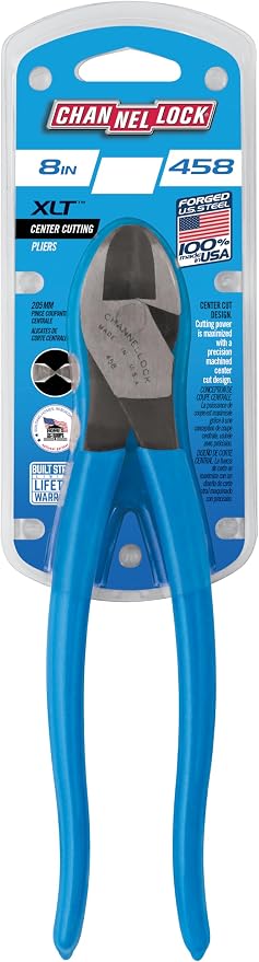 Channellock Side-Cutting Plier E458 - Center Cutting, Improved High-Alloy Steel - 8 In.