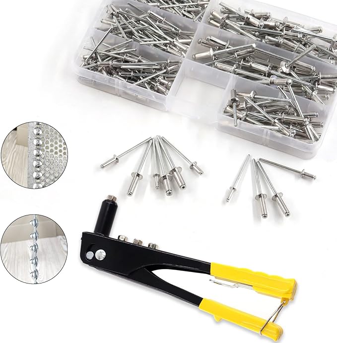 Keadic 226Pcs Heavy Duty Manual Riveter with 6 Sizes Aluminum Blind Rivets Assortment Kit, M2.4 M3.2 M4 M4.8 Silver Tone Pop Rivets and Hand Rivet Gun Tool for Furniture Automotive Metal Work