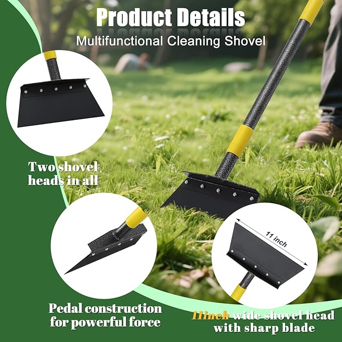 Heavy-Duty Garden Shovel 72inch All-Season Outdoor Tool with 4.3" Wide Blade, Rust-Proof Steel & Ergonomic Handle for Seniors (Weed Removal, Snow Scraper, Moss Cleaner)