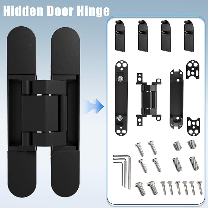 Hidden Door Hinge, 2 Pcs, Rotating Silent Design - Concealed Invisible Hinges Perfect for Invisible, Secret & Bookcase Doors, Ideal for DIY Carpenter, 3-Way Adjustable, Side Mount, 6in