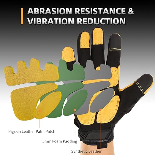 Safety Work Gloves, Synthetic Leather Impact-Resistant Heavy Duty Mechanic Gloves, Sensitive Touch Screen, Flexible Grip Gloves for Work (L)