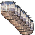 Lunarable Americana Chair Cushion Pads Set of 8, Historic New Mexico U.S 66 Route Sign Roadway Driving Roadside Scenery, Anti-Slip Seat Padding for Kitchen & Patio, 16"x16", Multicolor Dust Blue