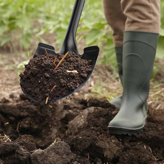 Heavy Duty Garden Shovel for Digging, 41 Inch Round Point with D-Handle, Cold Rolled Steel Blade- for Edging, Trenching, Transplanting, Snow Removal - Wood Handle for Camping, Beach, Car Emergency
