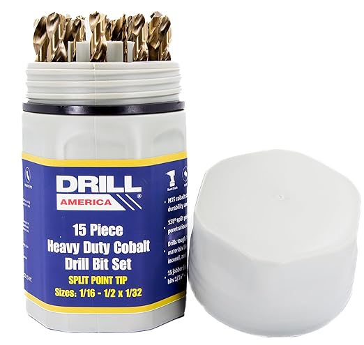 Drill America 15 Piece M42 Cobalt Drill Bit Set with Gold Finish in Round Case (1/16" - 1/2" x 32nds), D/ACO Series