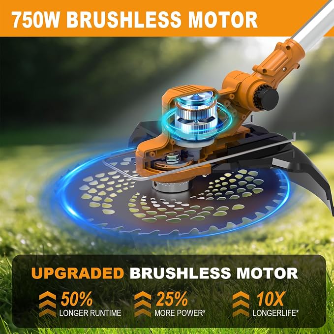 Weed Wacker Cordless for Dewalt 20V Battery, Weed Eater Battery Powered with 6 Types of Blades, Brushless Electric Weed Wacker, Brush Cutter for Lawn, Yard and Bush Trimming (No Battery)