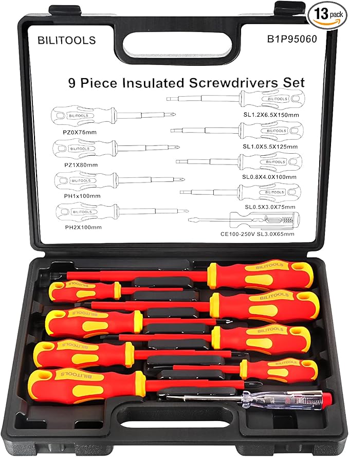 BILITOOLS 9-Piece 1000V Insulated Screwdriver Set with Magnetic Tips