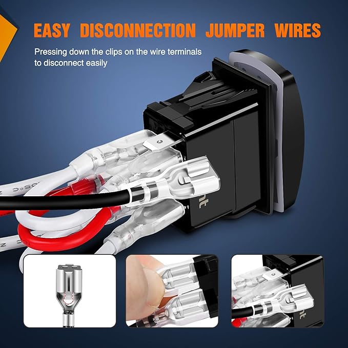 Nilight 90005B Momentary Laser Rocker Switch 7Pin Winch in Winch Wiring Harness Kit 20A/12V 10A/24V Switch Jumper Wires Set