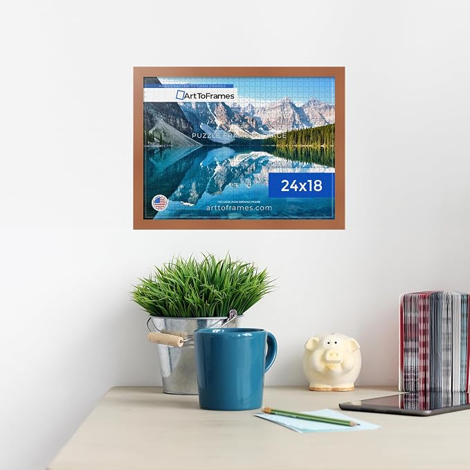 ArtToFrames Puzzle Frame for Buffalo Games 400, 750 Piece Jigsaw Puzzles, 24x18 Inch (61x46 cm), Burnt Umber Engineered Wood with Economy Acrylic, Ready to Hang Puzzle Display