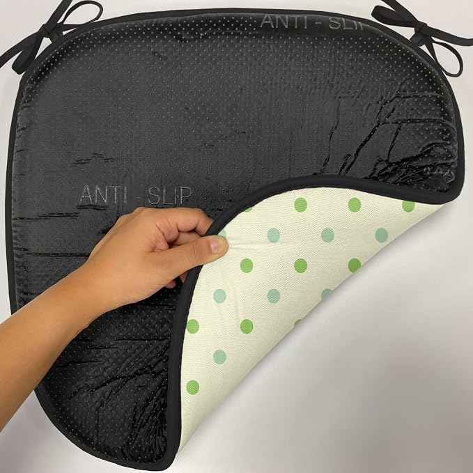 Lunarable Geometric Chair Cushion Pads Set of 8, Polka Dots Spots Classic Style Trendsetting Simple Monochrome Art, Anti-Slip Seat Padding for Kitchen & Patio, 16"x16", Pale Green Fern Green