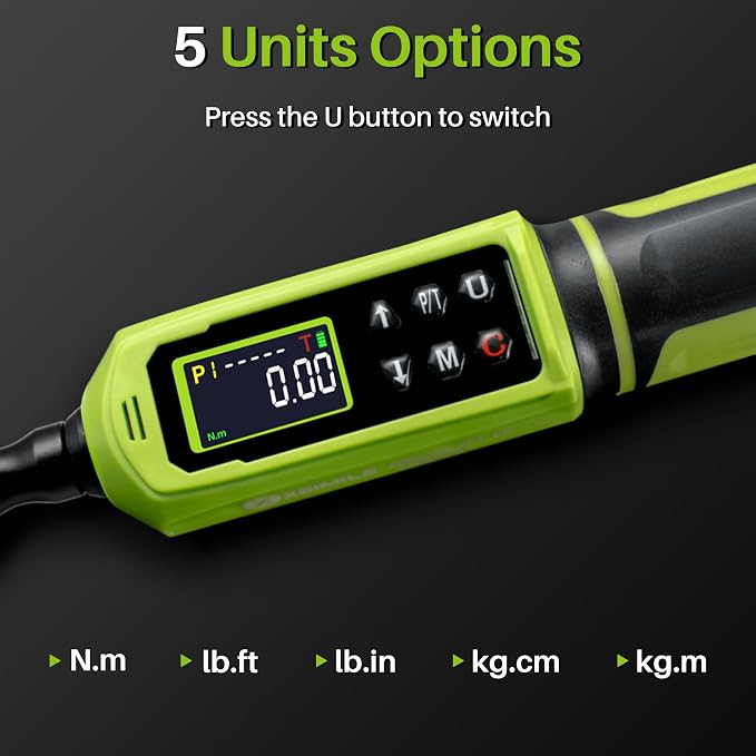 Digital Torque Wrench 1/4" Drive-4-266In.Lb for Bike Motorcycle | Electric Torque Wrench(0.45-30N.m),Vibration Buzzer LED Indicator,±2% Accuracy 5 Units for Precision Parts Engine DIY