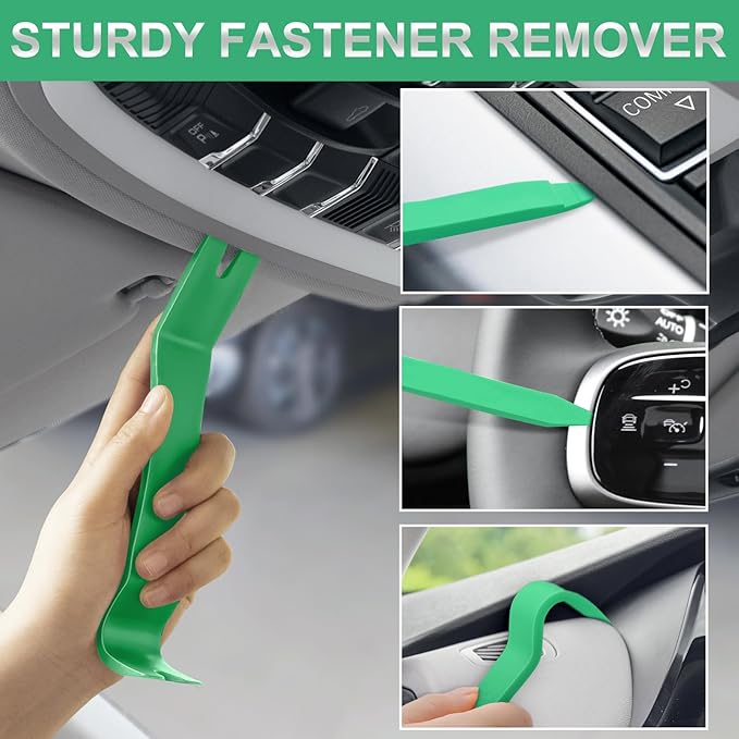 11 PCS AutoTrim Removal Tool Kit, Metal Pry Tool Auto Fastener Remover Pry Bar Set Trim Remover Kits for Vehicle Door Panel, Audio Radio Panel, Dashboard Repair Kit Green