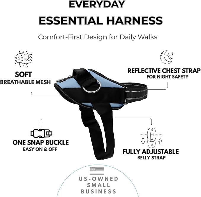 ShawnCo Essential Dog Harness, No-Pull Pet Vest (Moonglow,XS) | 3 Leash Clips, Easy On, No-Choke, Reflective, Adjustable Fit, Padded Comfort, Control Handle, For Small, Medium & Large Dogs