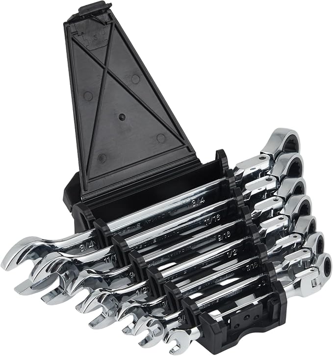 Garvee 7 Piece SAE Ratcheting Wrench Set Combination Ratcheting Wrench Set | 72-Tooth 5° Swing Arc 40Cr Steel, SAE 5/16" to 3/4" Coverage for Automotive Repair, Mechanical Maintenance & DIY Projects