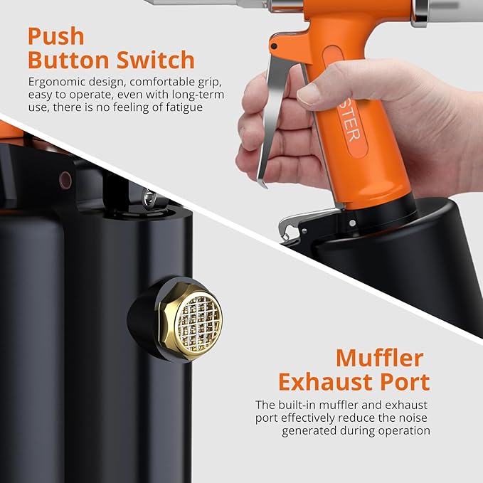 Proster Pneumatic Riveter - 5 Nozzles Pneumatic Rivet Gun, 3924LBF Pulling Heavy-Duty Air Pop Riveter 3/32", 1/8", 5/32", 3/16" and 1/4" Capacity