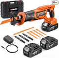 Reciprocating Saw Cordless with 8 Blades: 2 x 4.0Ah Battery, Brushless Motor 3300 RPM, Cordless Reciprocating Saw Kit for Wood PVC Metal Tree Bone Cutting DIY (Orange) | Come with 2pcs 4.0Ah Batteries & 8 Cutting Blades, 3300SPM, Perfect for DIY Cuttin...