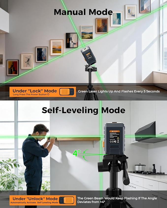 Cigman Line Laser, 100ft Self Leveling Laser Level with Magnetic Bracket, Green Laser Level for Picture Hanging, Home Renovation, DIY and Tile