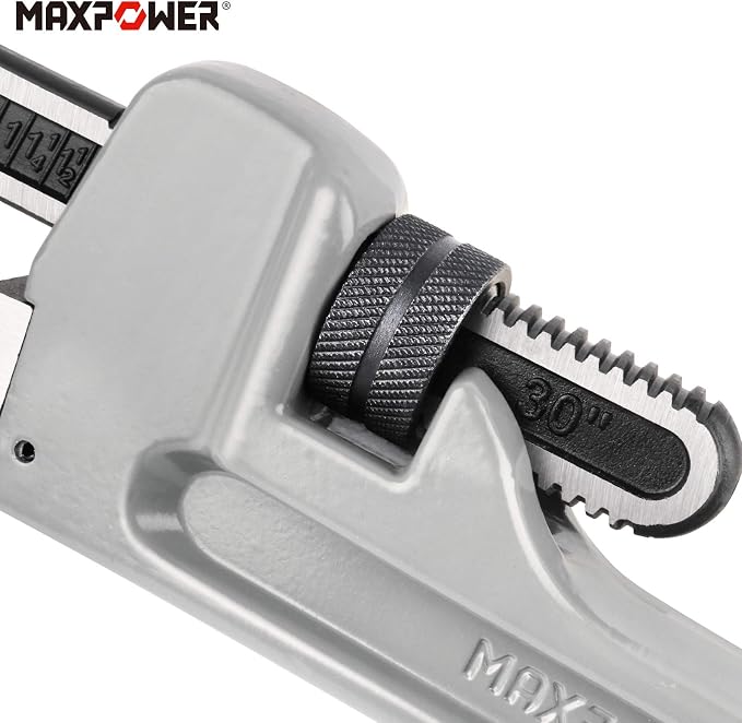 MAXPOWER 30-inch Pipe Wrench, 4.2" Jaw Opening, Aluminum Plumbing Wrench | Heavy Duty Adjustable Straight Pipe Wrench