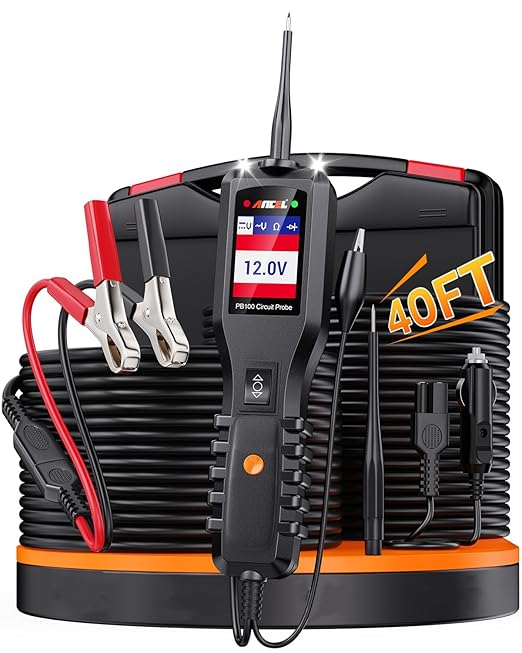 ANCEL PB100 Automotive Power Circuit Probe, 12-24 VDC Car Electrical Diagnostic Tool, AC/DC Voltage Current Resistance Short Detection, Trailer Fuse Tester, Digital Voltmeter Ohmmeter, 40FT Cables