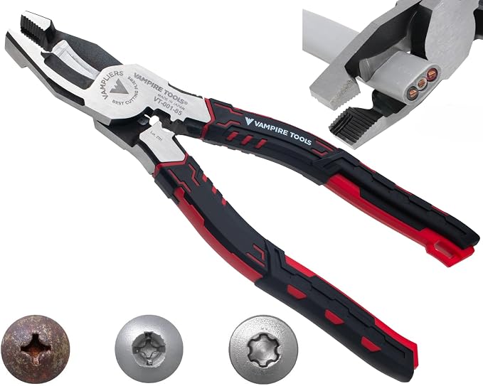 VAMPLIERS 8" Linemans Shearing Pliers Made in Japan Screw Extractor Jaws