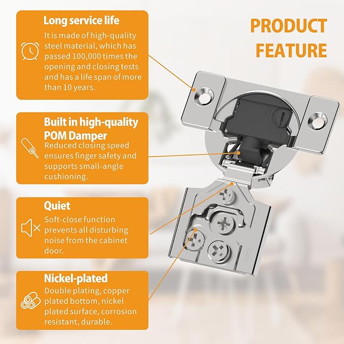 Chibery 50 Pack 5/8" Overlay 4D Soft Close Concealed Hinges for Face Frame Door, Adjustable Closing Speed, Smooth Slow Self Close Hinges, Satin Nickel, 105° Open Angle Stainless Steel Cabinet Hinges