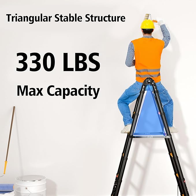 SINMEIRUN Telescoping Ladder, 20.3 FT, A Frame, Aluminum Extension Ladder, 330 lbs Capacity, Collapsible Multi-Purpose Ladder for Home, Roof and RV; Yellow