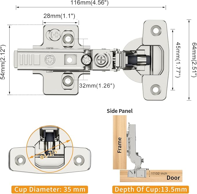 Chibery 10 Pack Frameless Half Overlay Soft Close Concealed European Hinges, Self Closing Satin Nickel, 105 ° Open Angle 4D Adjustment, Speed Control, Clip On, Stainless Steel for Cabinet Door