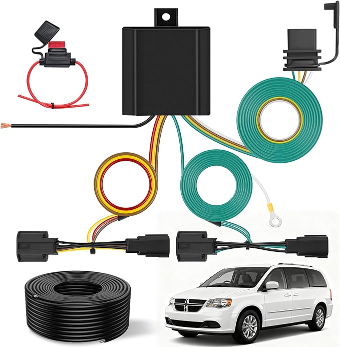 Nilight 4 Pin Trailer Wiring Harness Kit 56331 Simple Fit Tow Hitch | for 2011 2012 2013 2014 2015 2016 2017 2018 2019 2020 Dodge Grand Caravan Chrysler Town & Country Ram C/V