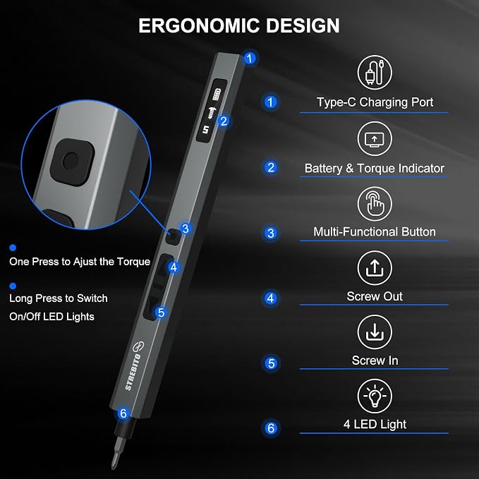 STREBITO 155 in 1 Electric Screwdriver Set, Small Electric Screwdriver Cordless with 140 S2 Magnetic Bits, Electronic Power Screwdriver Repair Tool Kit for RC, Computer, Pc Building, Laptop（Upgraded）