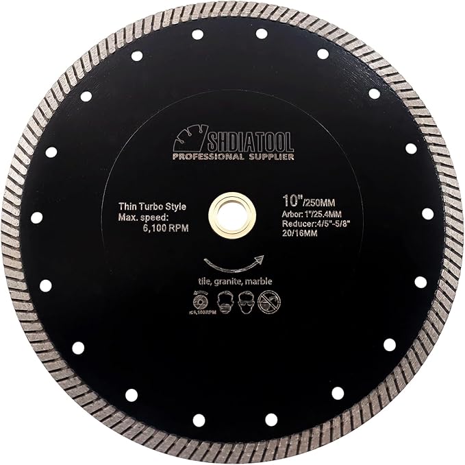 SHDIATOOL Diamond Turbo Blade 10 - Inch Super Thin Cutting Disc for Porcelain Ceramic Tile Granite Dia 250mm