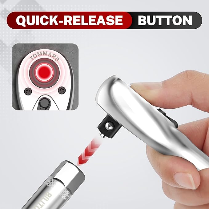 TOMMARS Ratchet Set 1/4" 3/8" 1/2" Drive Ratchet Socket Wrench Kit 72-Tooth Quick-Release Reversible, Cr-V Alloy Steel