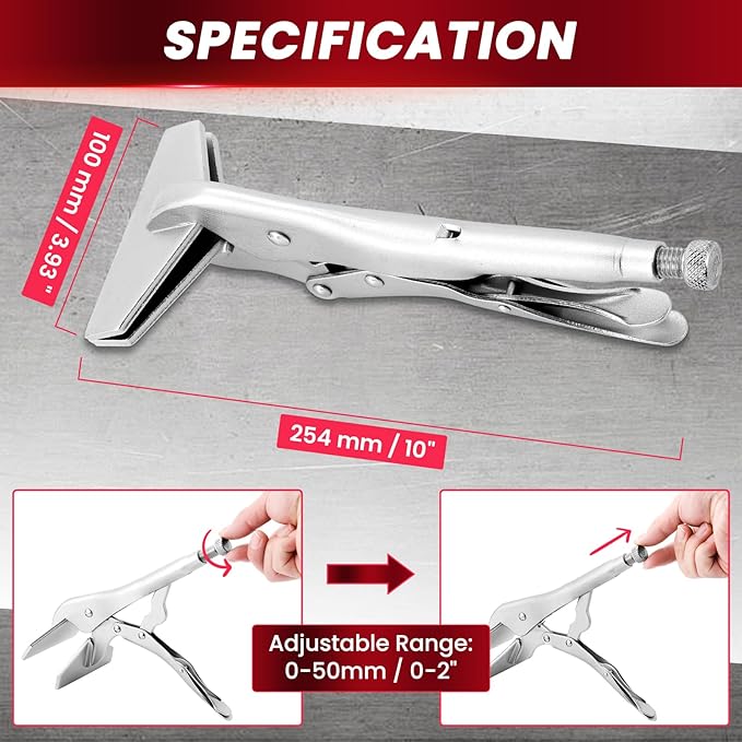 10 Inch Locking Sheet Metal Clamp, Adjustable Welding Pliers Tool, Heavy Duty Duck Bill Pliers Panel Clamp for Metalworking, Woodworking, Metal Bending, Welding and Clamping (2 Pack)