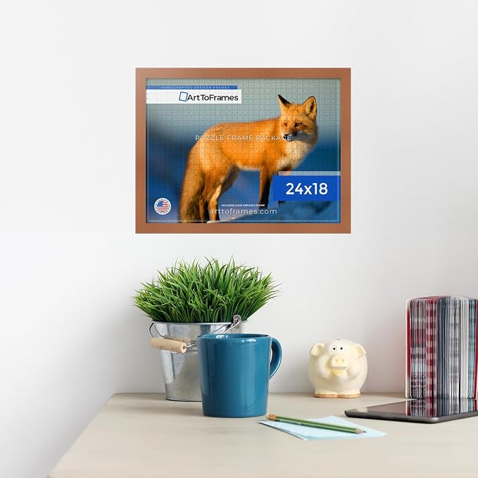 ArtToFrames Puzzle Frame for Buffalo Games 400, 750 Piece Jigsaw Puzzles, 24x18 Inch (61x46 cm), Burnt Umber Engineered Wood with Economy Acrylic, Ready to Hang Puzzle Display