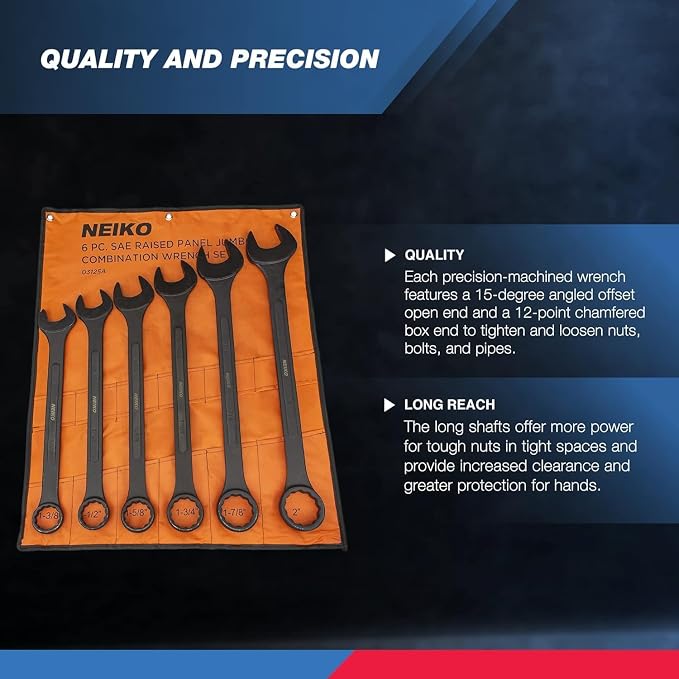 Neiko 03125A Heavy Duty Wrench Set | 6 Piece | SAE | 12-Pt Combination Box Ends