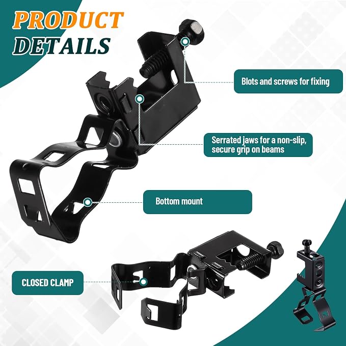 Tandefio 50 Pcs 1/4"-20 Beam Clamps with 1/2" - 3/4" Conduit Clip Spring Steel Bolt on Clamp Vertical Mount Offering Fast Installation for Electrical, Lighting, and Cable Routing Systems, Black