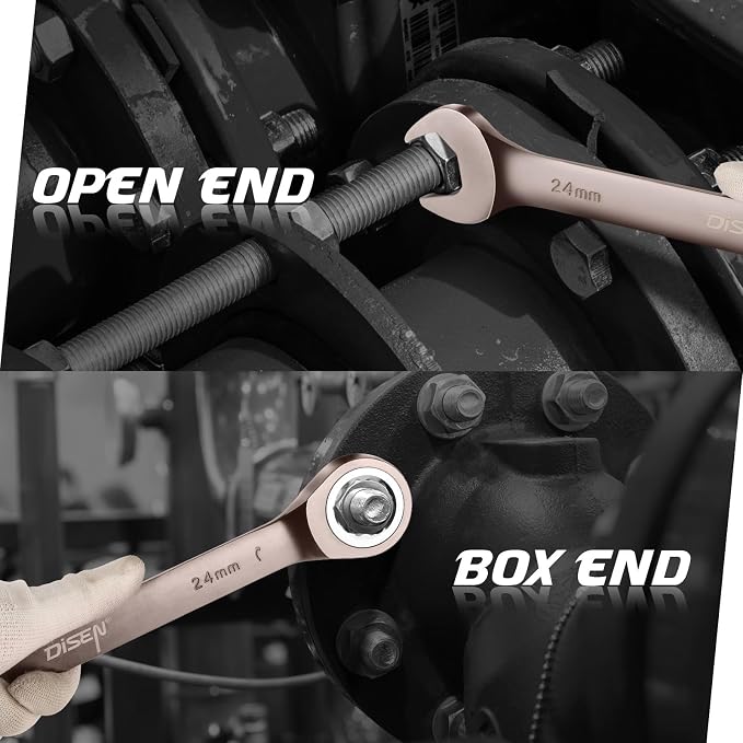 DISEN 8pcs Large Wrench Set Nickel Plating Jumbo Ratcheting Wrench Set | Metric & SAE Combination Wrench Set with Rolling Pouch 24,27,30,32mm & 1'',1-1/16'',1-1/8'',1-1/4'' CR-V Steel Father's Gift