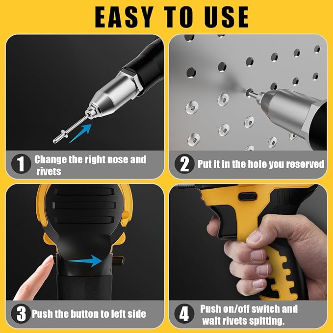 Cerycose Rivet Gun Compatible with Dewalt 20V Battery, Cordless Rivet Tool with 3 Size (1/8", 5/32", 3/16") Aluminum Rivets, Brushless Motor Rivet Gun Kit Nose Piece, No Battery