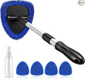 AstroAI 21" Windshield Cleaner Tool, Car Interior Detailing Cleaning Kit with Extendable Handle and 4 Upgraded High-Density Reusable Microfiber Pads, Auto Glass Wiper Brush Kit for Cars, Blue, 2 Pack