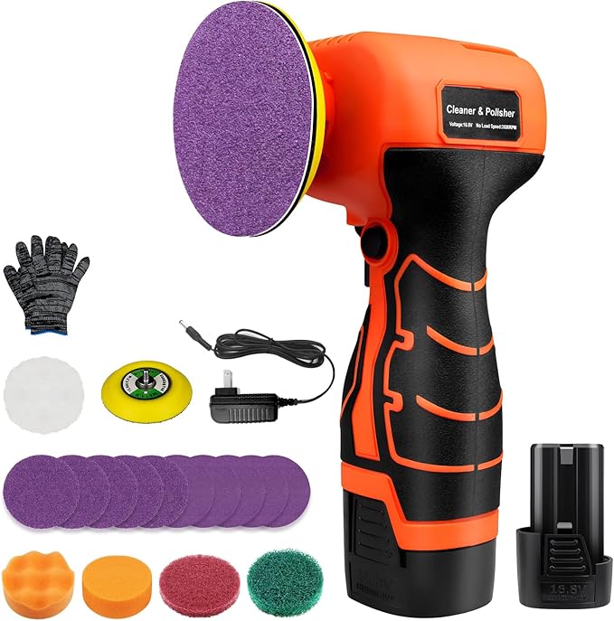 Cordless Sander, 3" Palm Sander with 16.8V 3.0Ah Li-ion Battery, 3500RPM Mini Polisher, 19 Accessories Sanders Tool for Sanding/Polishing/Waxing/Cleaning
