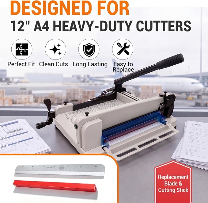 14.81'' Heavy Duty Guillotine Paper Cutter Replacement Blade and Replacement Cutting Stick for 12-inch Industrial A4 Guillotine Cutter Accessories