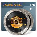 POWERTEC 4 Inch Diamond Saw Blades for Handheld Tile Saw & Angle Grinder 2 Pack, Super Thin Turbo Mesh Rim Blades for Cutting Porcelain, Granite & Ceramic Tile