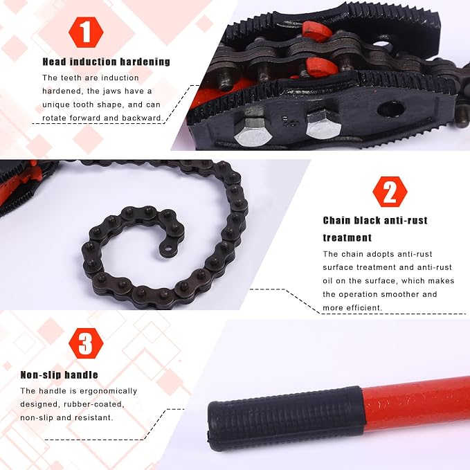 Chain Wrench, 43" Strap Wrench Heavy Duty with 34" Chain Length Max, Fits 8" Pipe Diameters for Pipe Installation, Oil Fields Operations and Maintenance